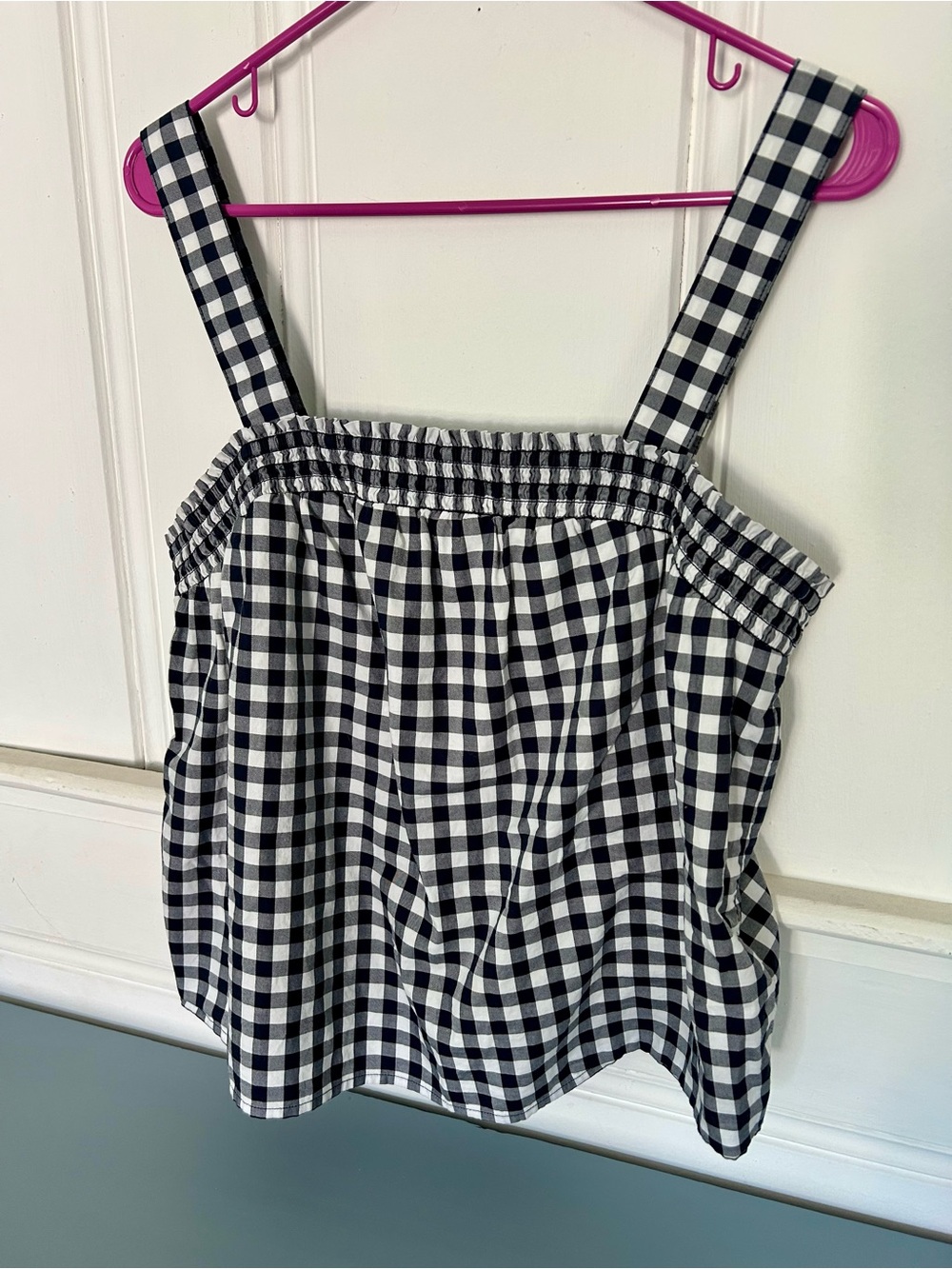 J. Crew Black & White Gingham Strap Top